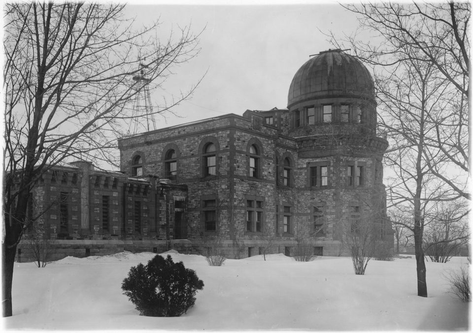 The Dominion Observatory dome in snow, Ottawa, about 1925