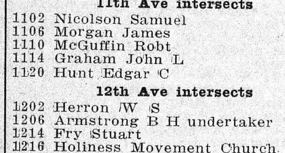 1915 directory lines from Nicolson to Armstrong, undertaker