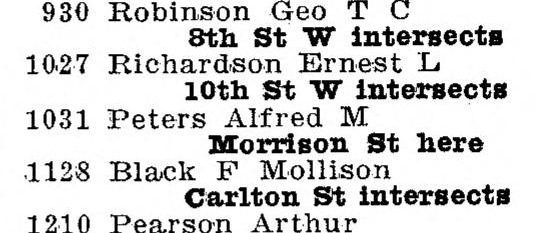1914 directory lines for Prospect Avenue at Morrison Street