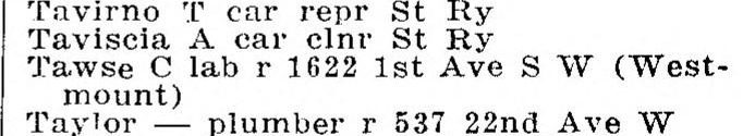 1912 directory line for Tawse C, labourer