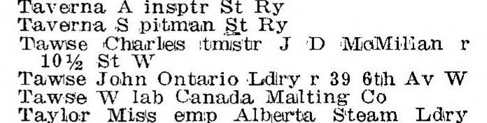 1913 directory line for Charles Tawse, teamster