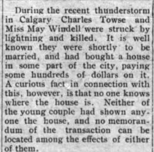 Vulcan Advocate clipping about Charles Towse and Miss May Windell