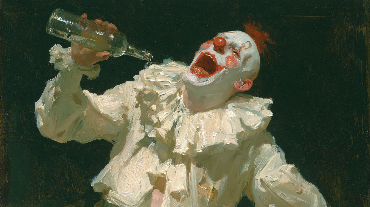 A clown, drunk